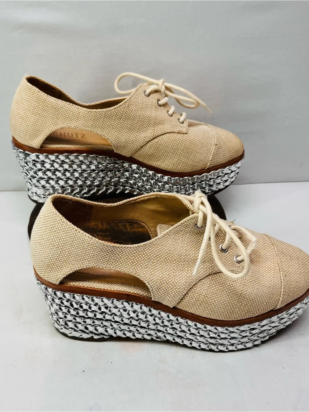 SCHUTZ‎ Oxford Flatform Tresse  Canvas Lace-Up wedges